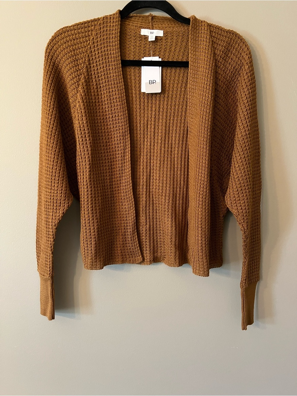 bp Open Waffle-Knit Cardigan in Camel